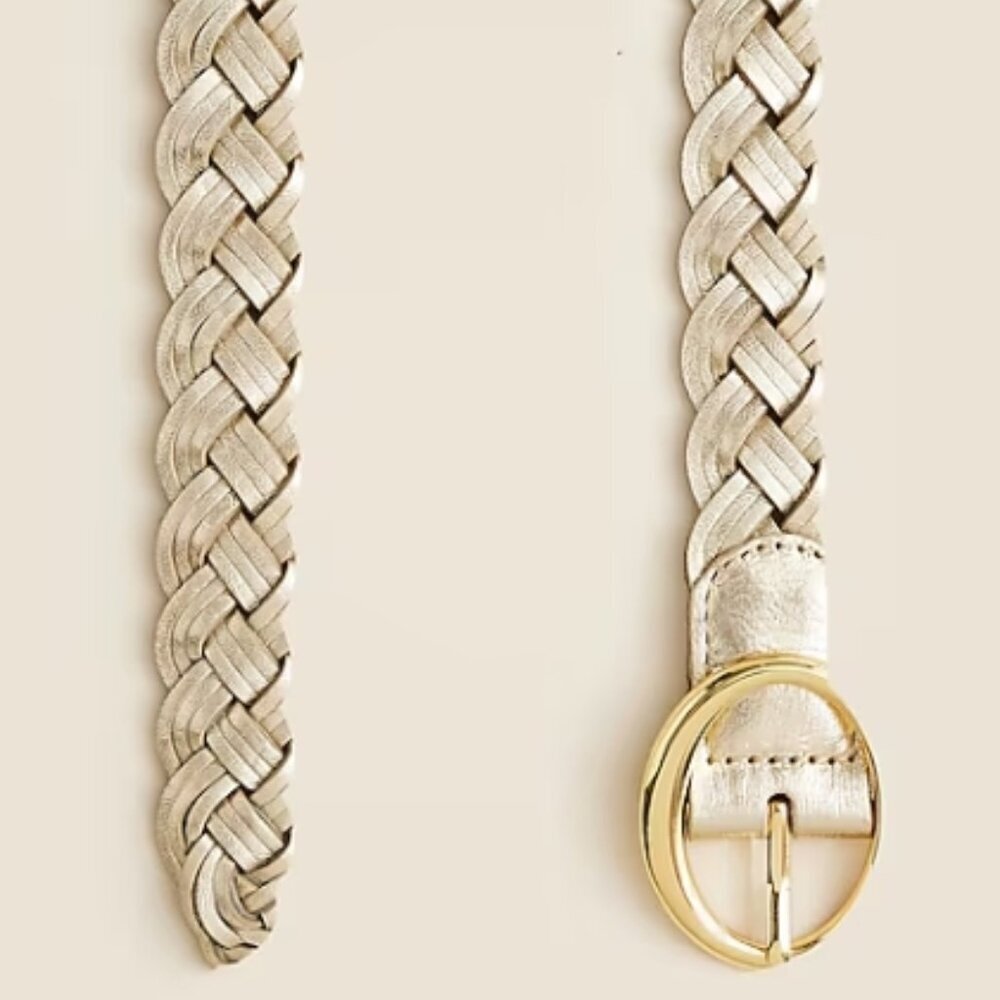 J.Crew Braided Metallic Italian Leather Belt – White Gold – Size XS – NWT - Picture 2 of 2